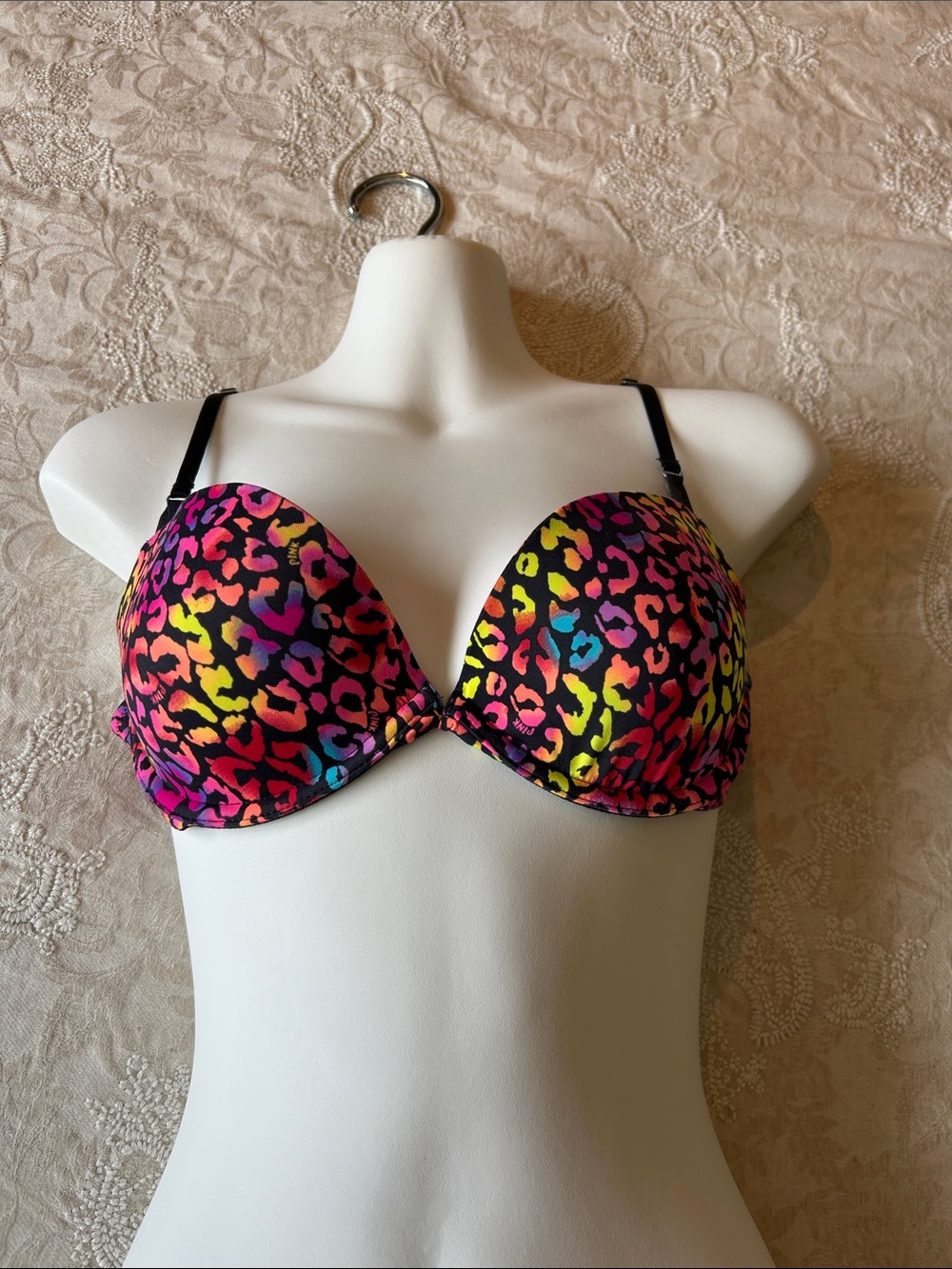 NWT Victoria's Secret PINK Neon Rainbow Leopard Demi T-Shirt Bra - 36B